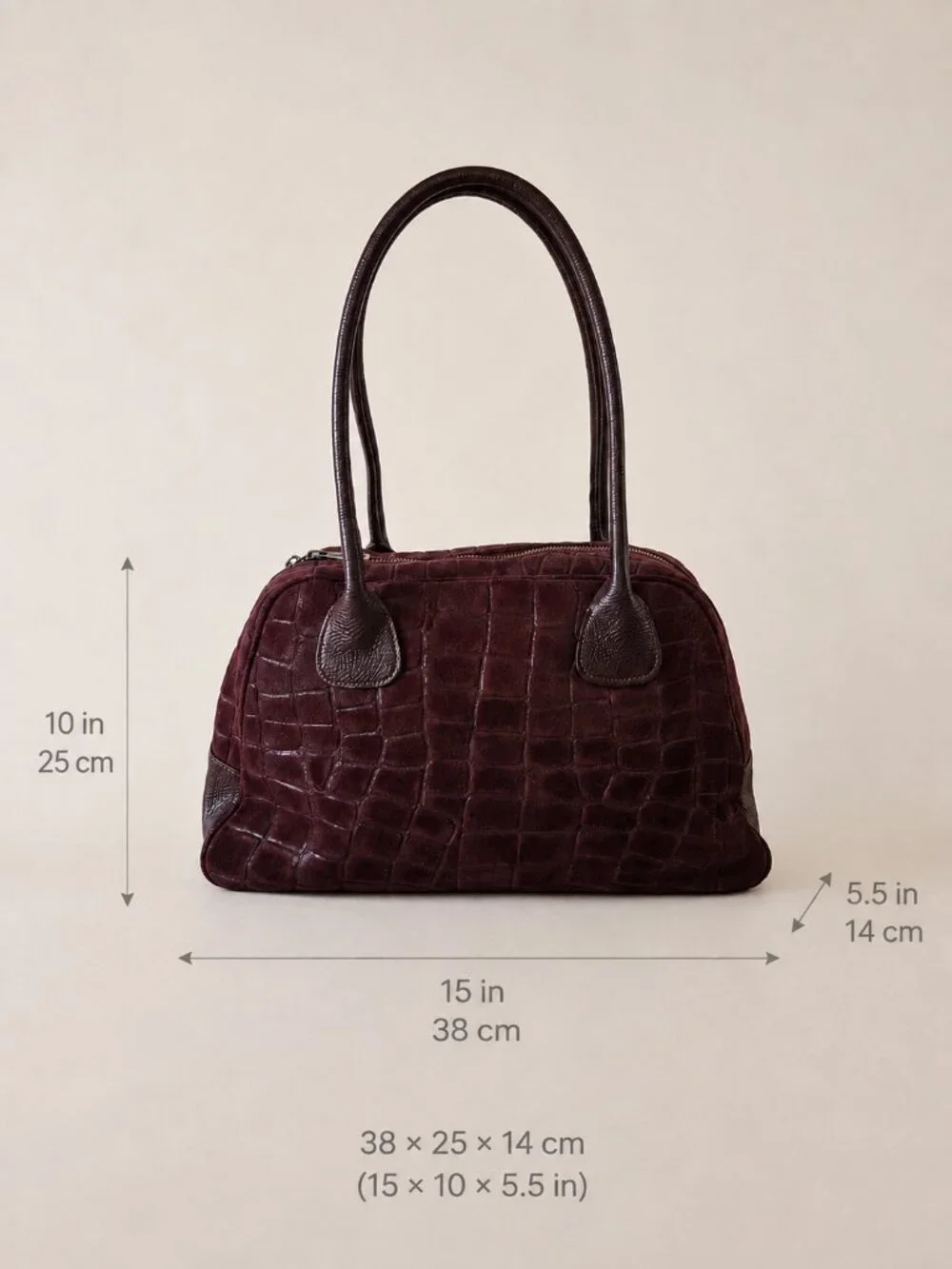 Burgundy Italian Leather & Croc-Embossed Suede Shoulder Bag – Large Dome Handbag